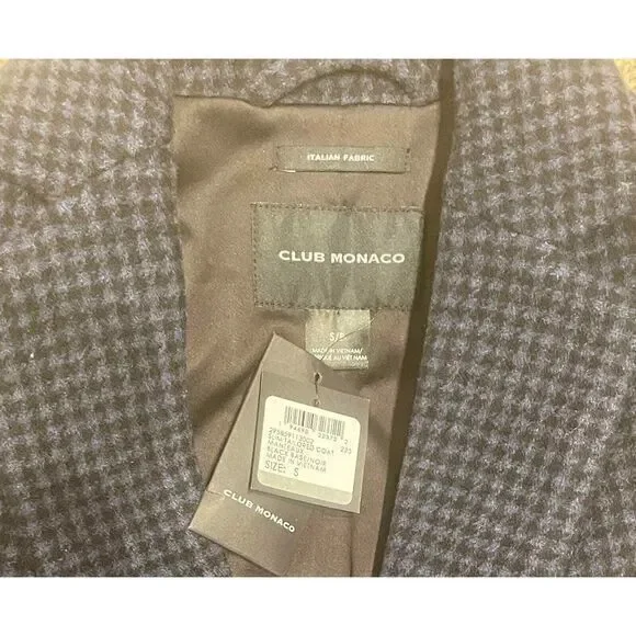 Club Monaco Slim Tailored Coat Houndstooth Navy Black Size‎ Small - Picture 9 of 11